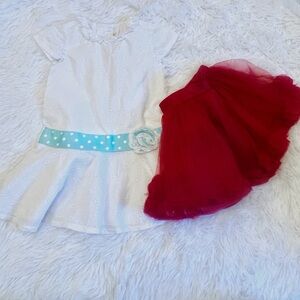 2 Piece Bundle Girls Size 4 Holiday Clothes Red Rose Full Skirt White Dress